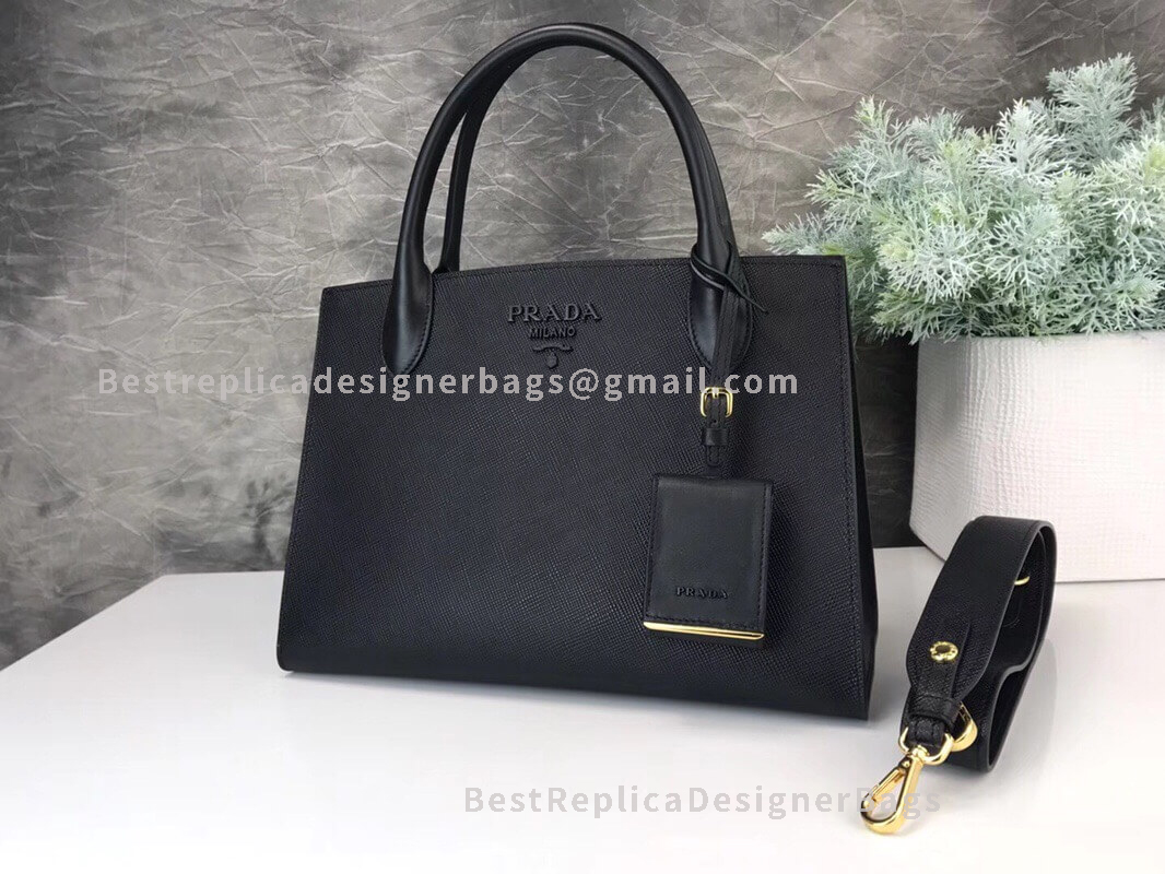 Prada Monochrome Black Large Saffiano Leather Shoulder Bag GHW 127